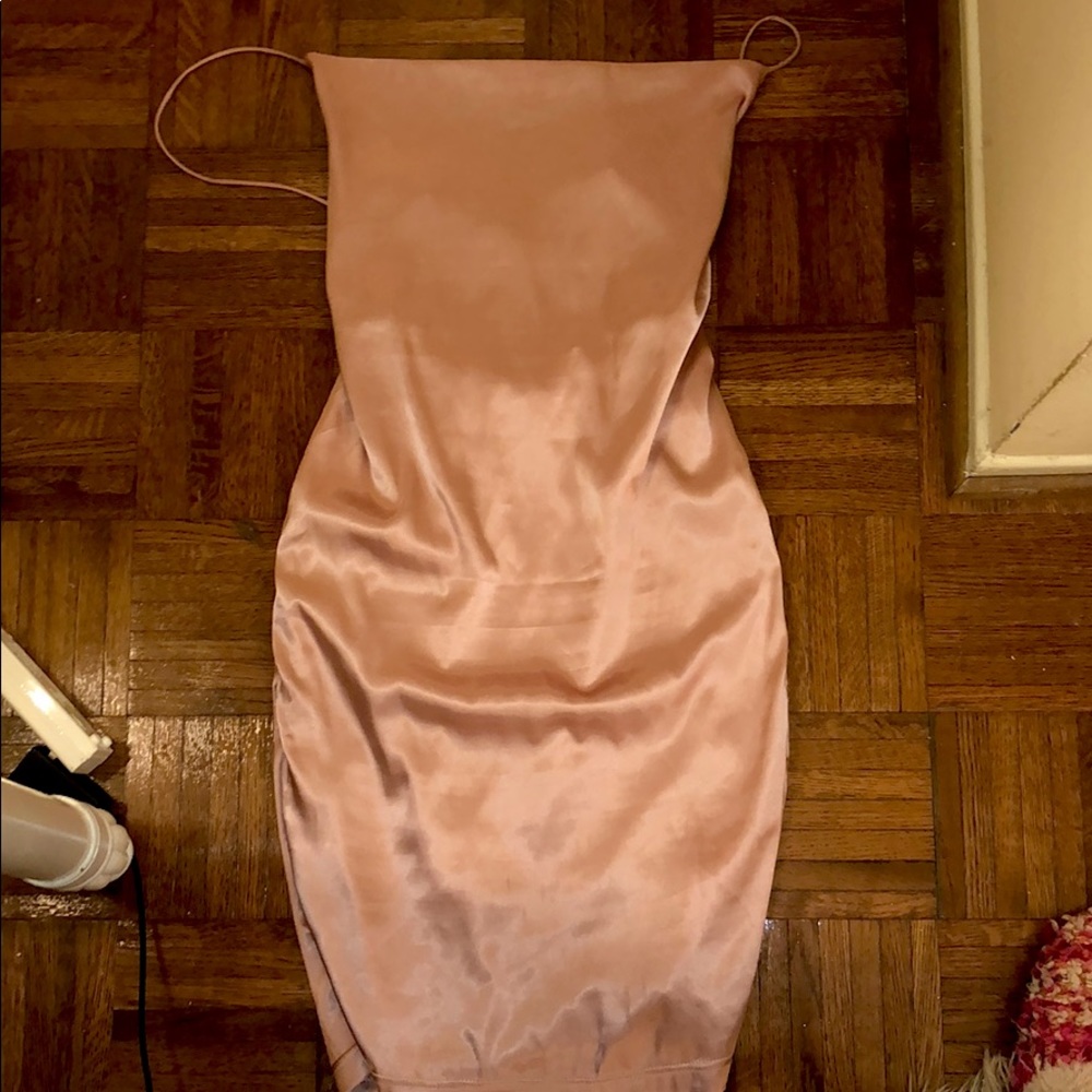 Lace Up Back Pink Satin Dress